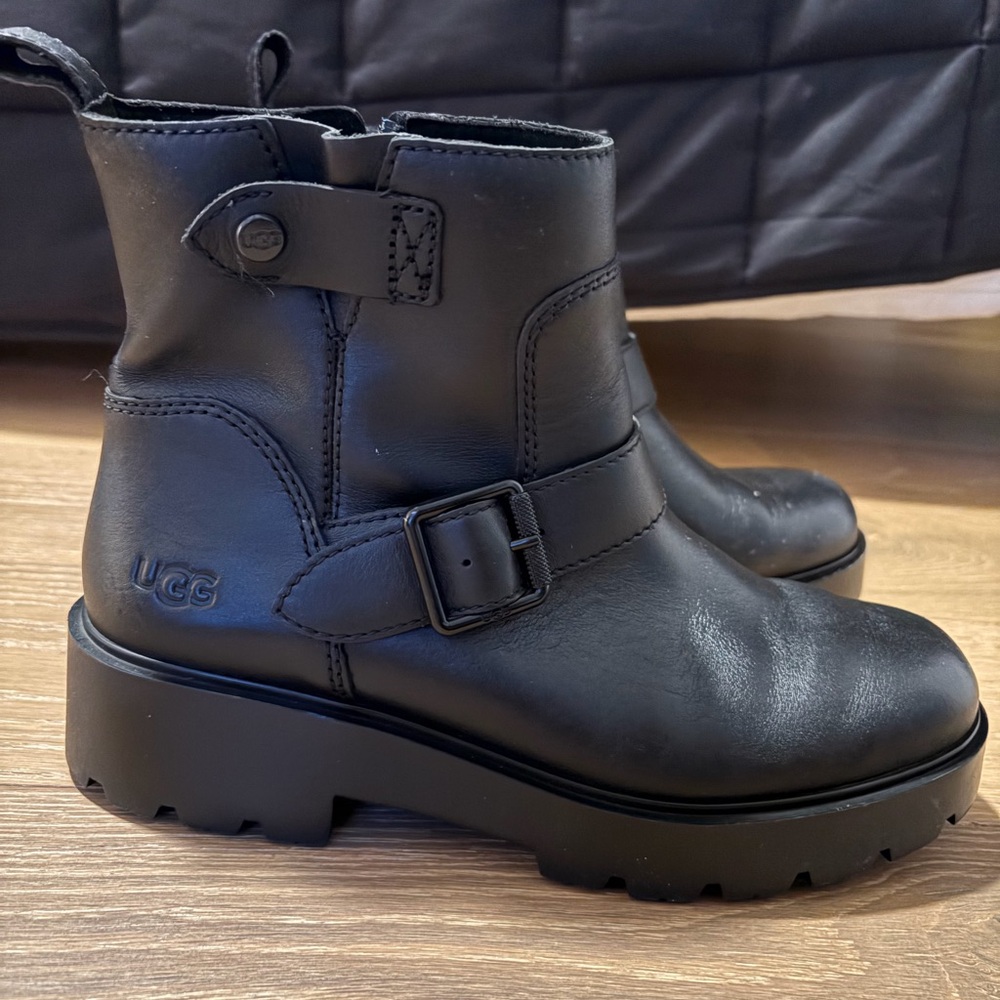 UGG Black Leather Buckle Boots